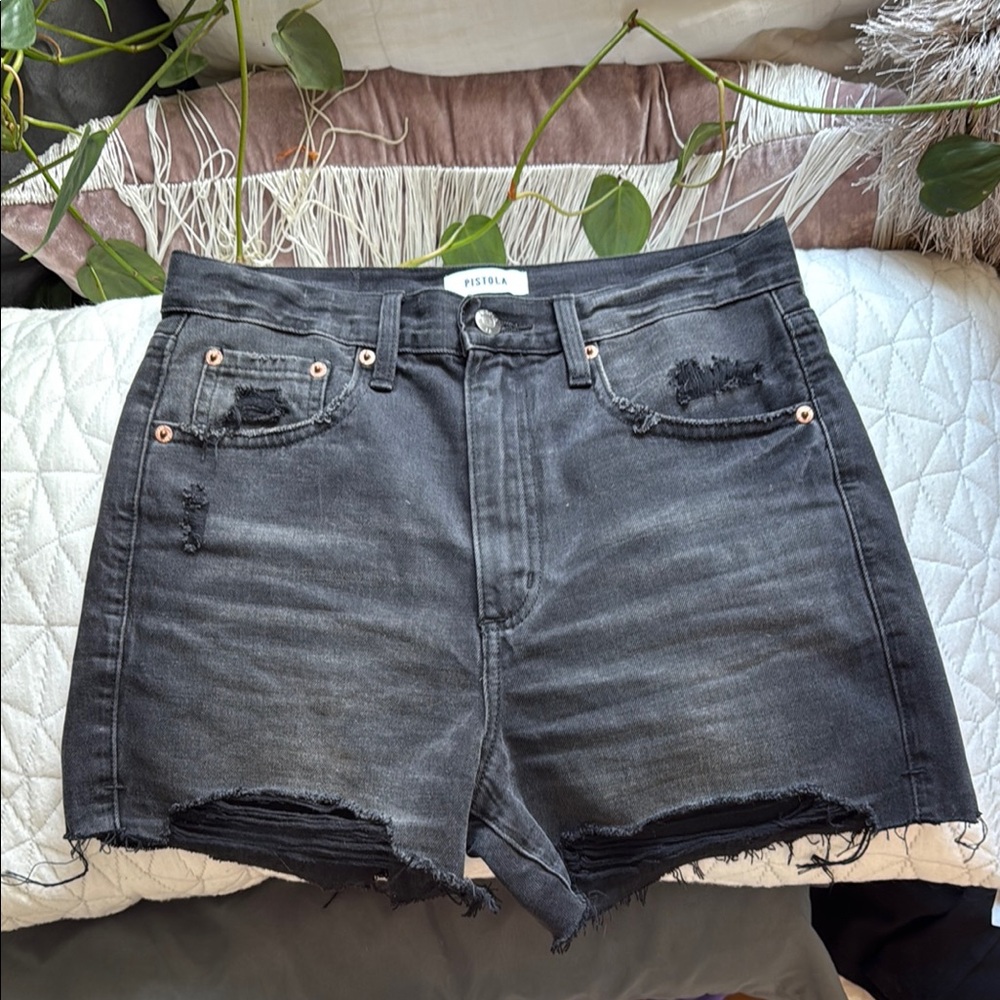 Pistola Black Jean Shorts High-Waisted Frayed Hem
